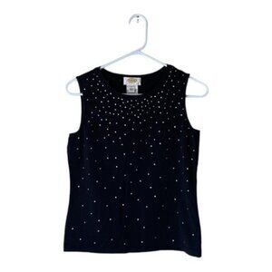 Talbots Petite Black Bling Sleeveless Blouse Size Petite EUC #0152